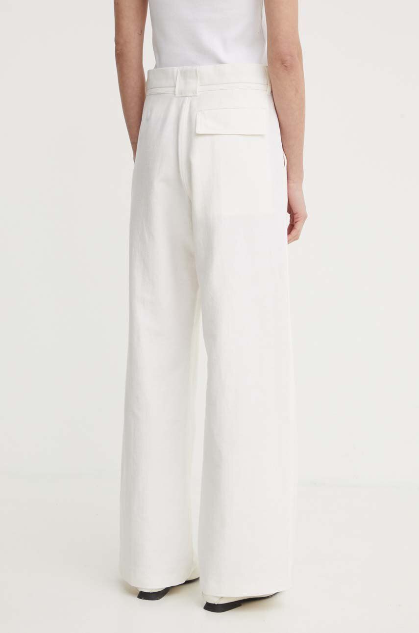 Day Birger Et Mikkelsen Pantaloni Din Amestec De In Terri - Solid Linen Culoarea Bej, Drept, High Waist, DAY65243313