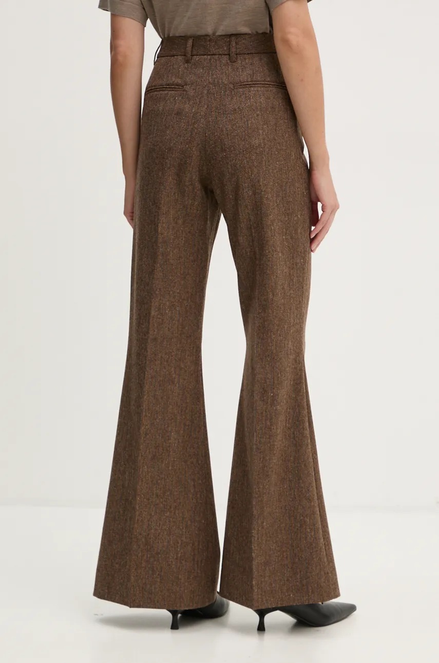 Вовняні штани Remain Herringbone Flare Pants колір коричневий кльош висока посадка 5018622977 