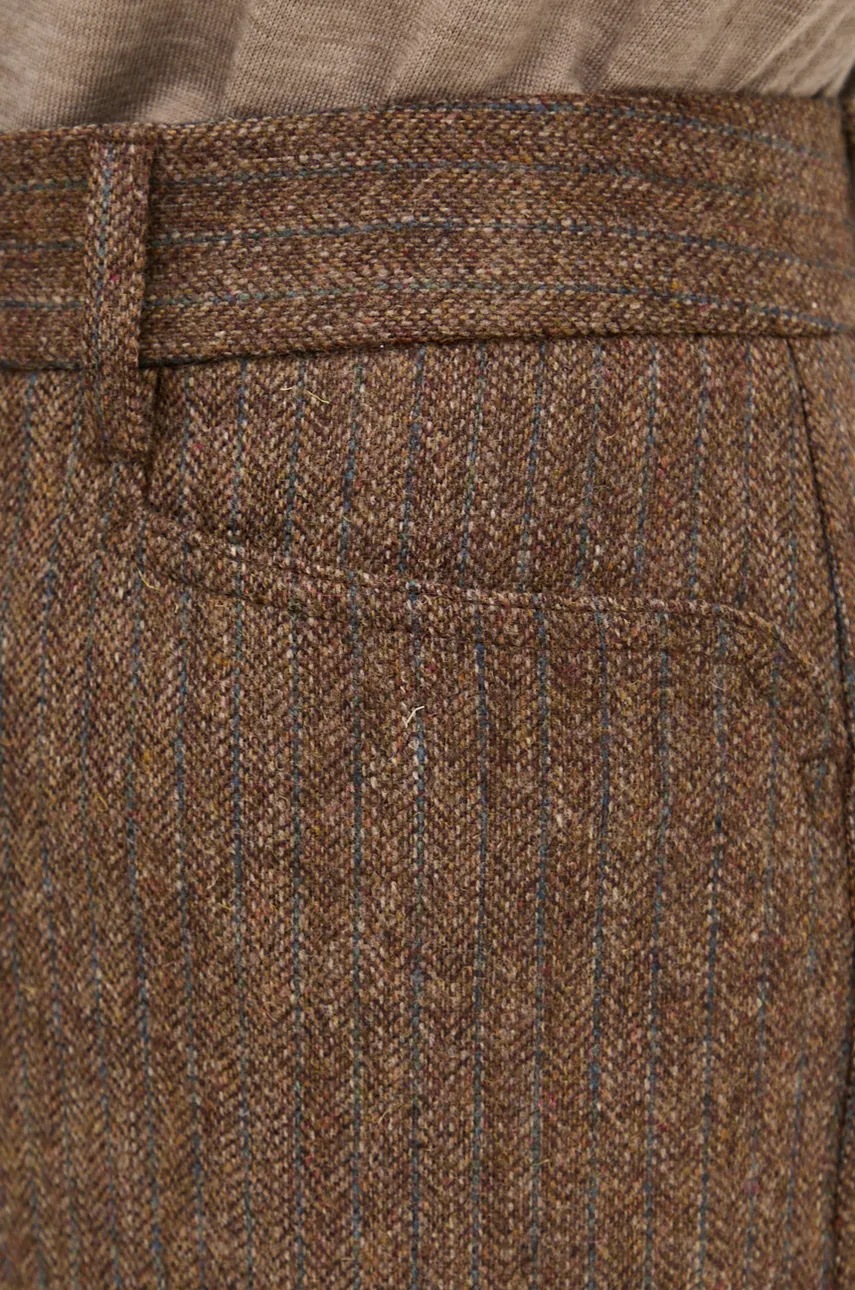 Вовняні штани Remain Herringbone Flare Pants колір коричневий кльош висока посадка 5018622977 