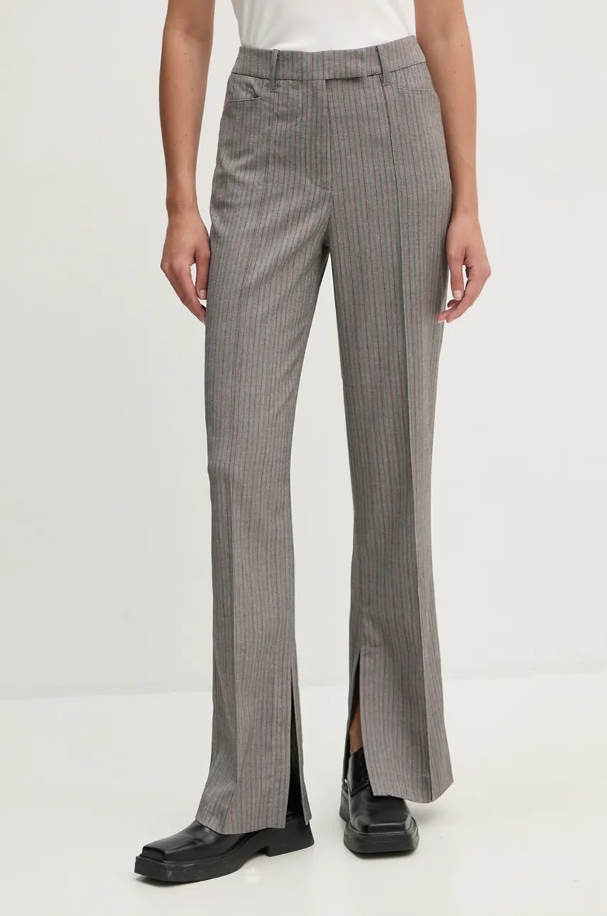 Remain pantaloni Herringbone Slim Pants femei, culoarea gri, lat, high waist, 5018733038 Remain pantaloni Herringbone Slim Pants femei, culoarea gri, lat, high waist, 5018733038