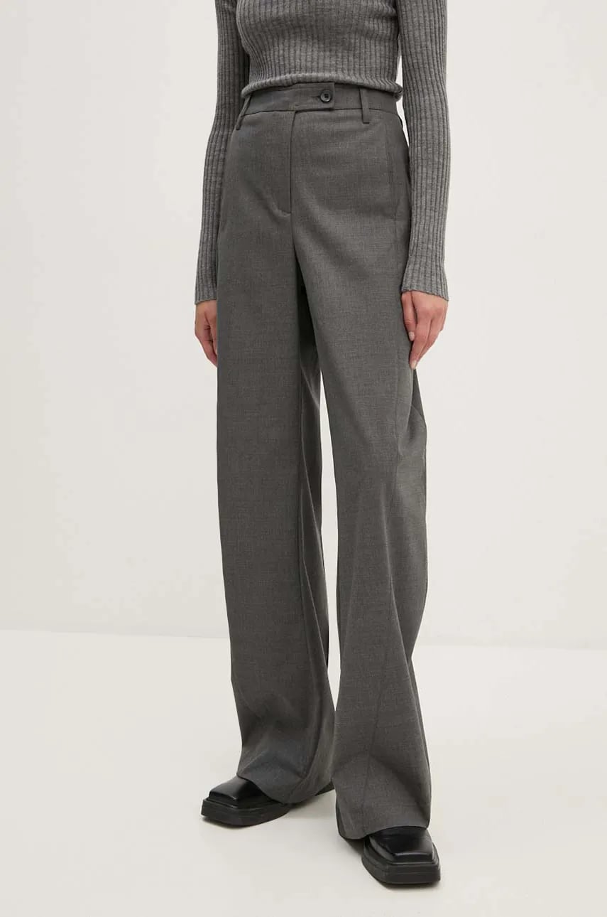 Remain pantaloni de trening cu amestec de lână Curved Leg Pants culoarea gri, drept, high waist, 5018991959 Remain pantaloni de trening cu amestec de lână Curved Leg Pants culoarea gri, drept, high waist, 5018991959