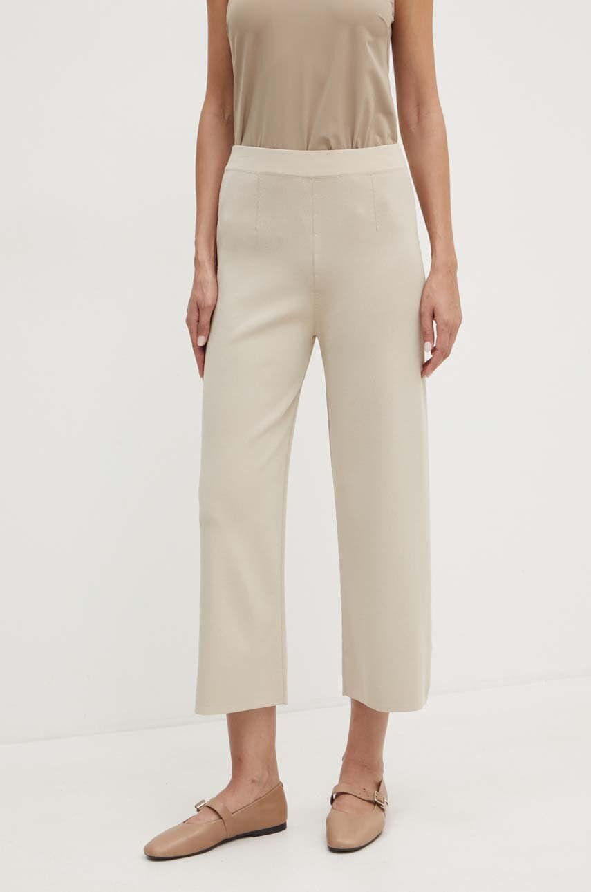 Max Mara Leisure pantaloni femei, culoarea bej, drept, high waist, 2426336017600
