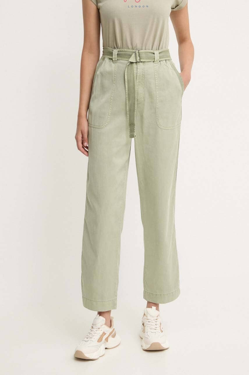 Pepe Jeans pantaloni AYLIN femei, culoarea verde, drept, high waist, PL211763