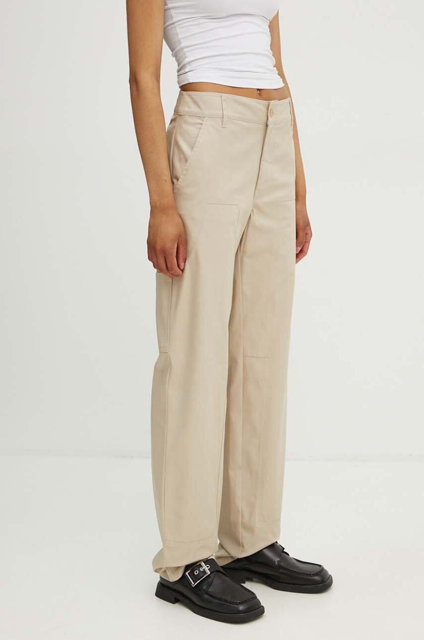 Moschino Jeans pantaloni de bumbac culoarea bej, drept, high waist, 0311.8219