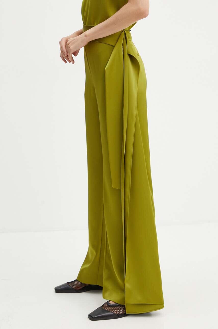 Stine Goya pantaloni femei, culoarea verde, drept, high waist, SG5861