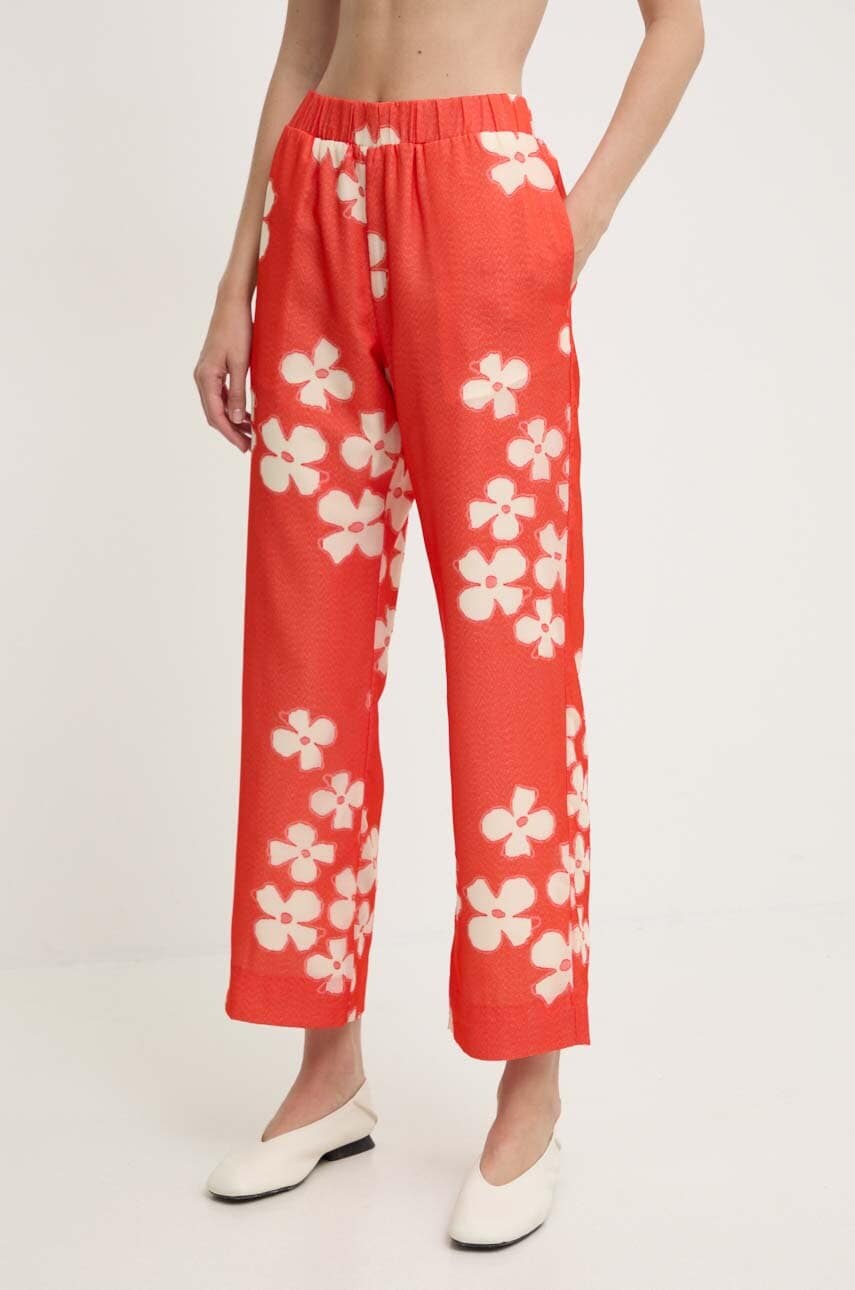 Stine Goya pantaloni femei, culoarea portocaliu, drept, high waist, SG5868