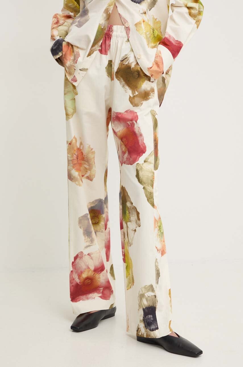 Stine Goya pantaloni de bumbac culoarea bej, drept, high waist, SG5882