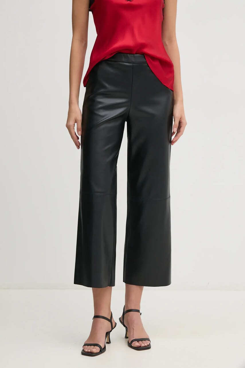 United Colors of Benetton pantaloni femei, culoarea negru, lat, high waist, 4IVRDF084