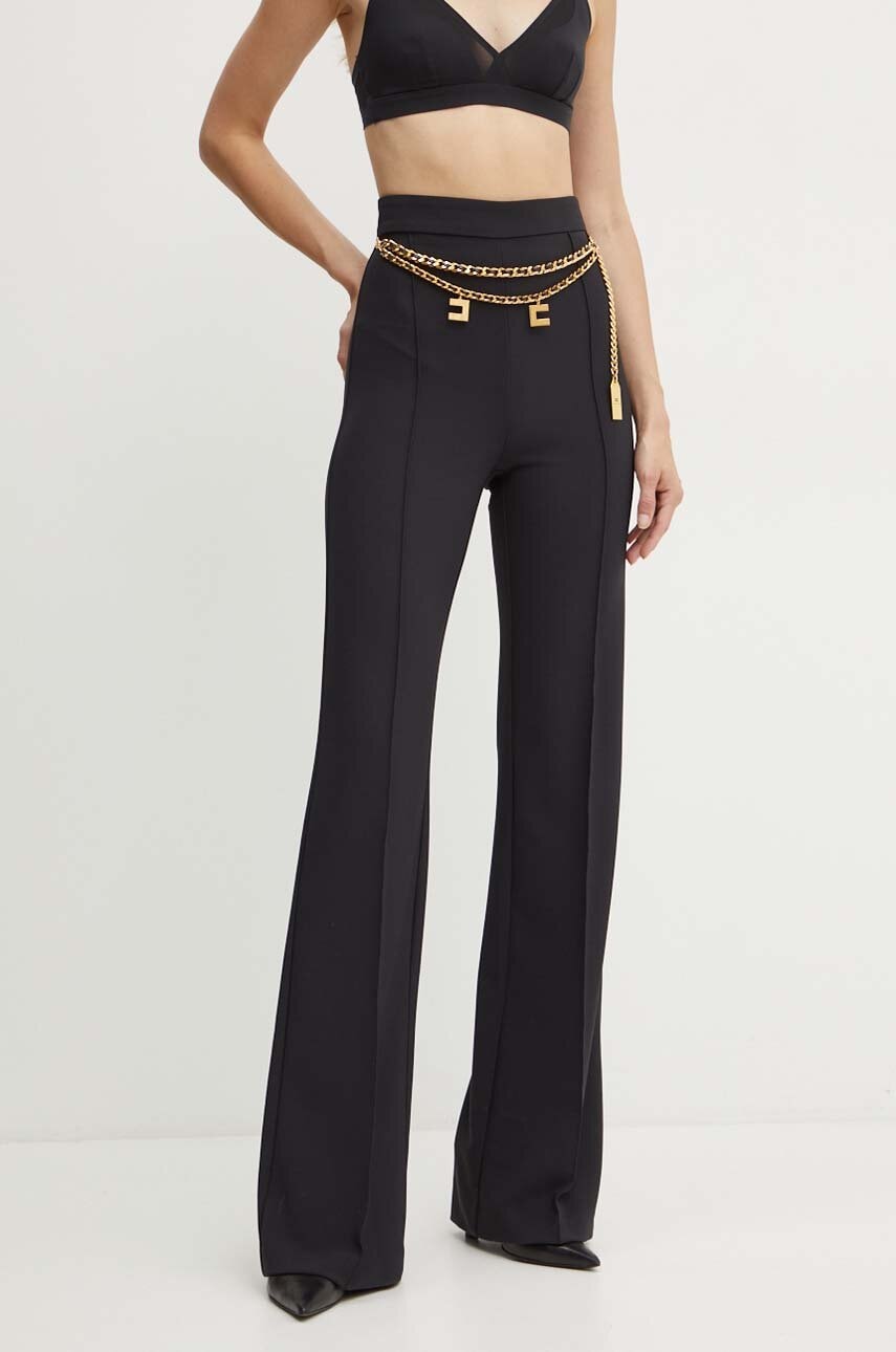 Elisabetta Franchi pantaloni femei, culoarea negru, evazati, high waist, PAT3546E2