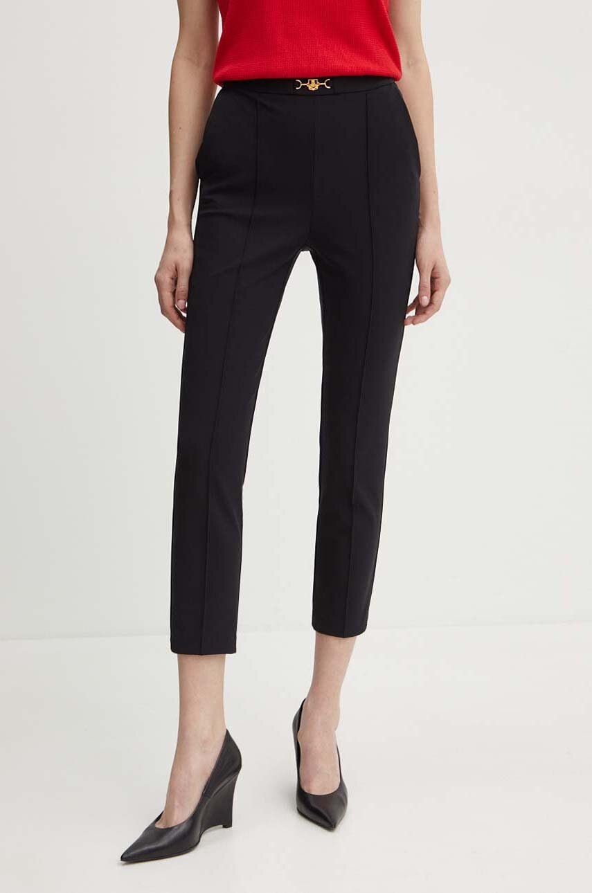 Elisabetta Franchi pantaloni femei, culoarea negru, fason tigareta, high waist, PA02346E2
