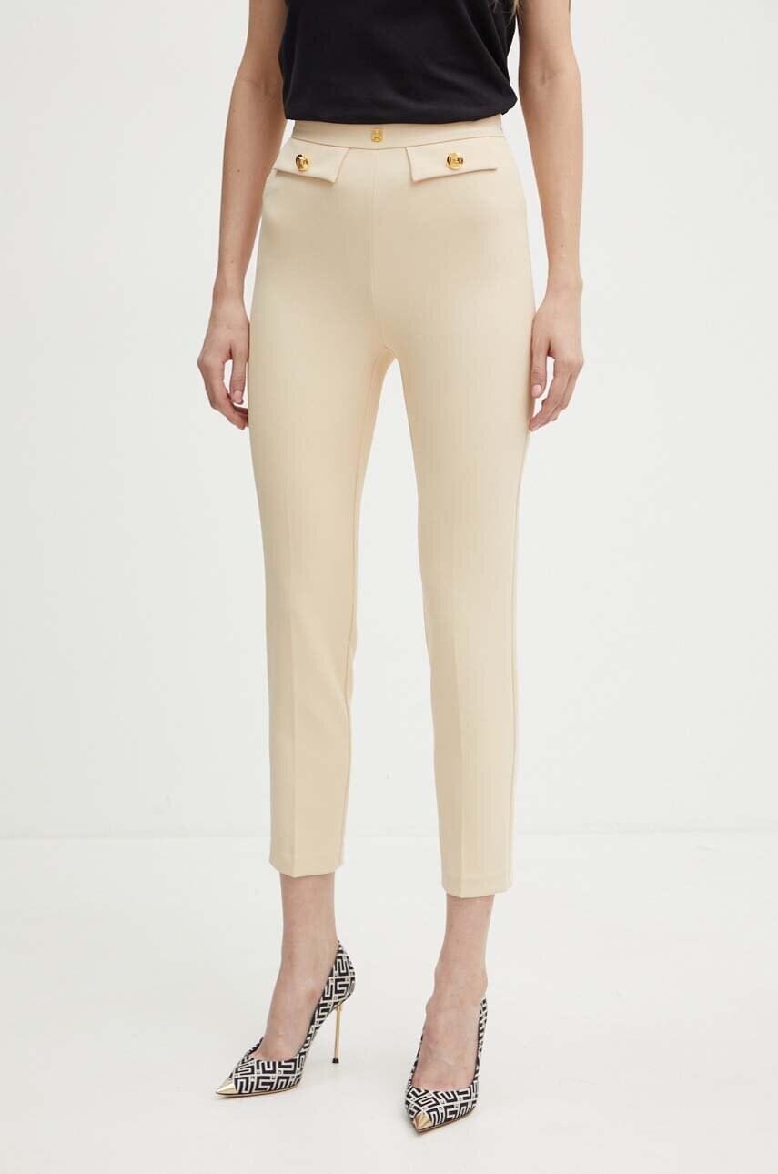 Elisabetta Franchi pantaloni femei, culoarea bej, mulata, high waist, PA02446E2