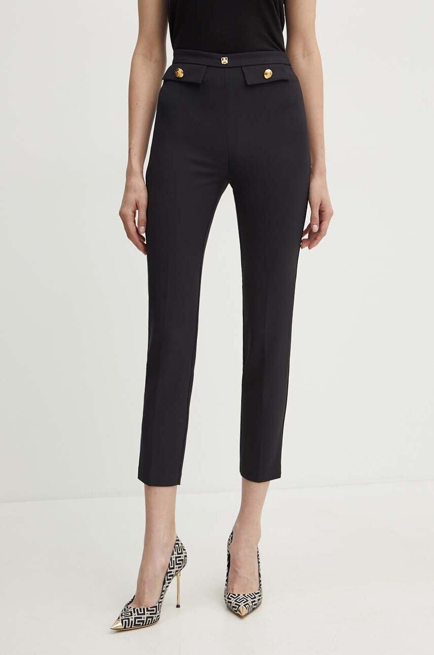 Elisabetta Franchi pantaloni femei, culoarea negru, mulata, high waist, PA02446E2