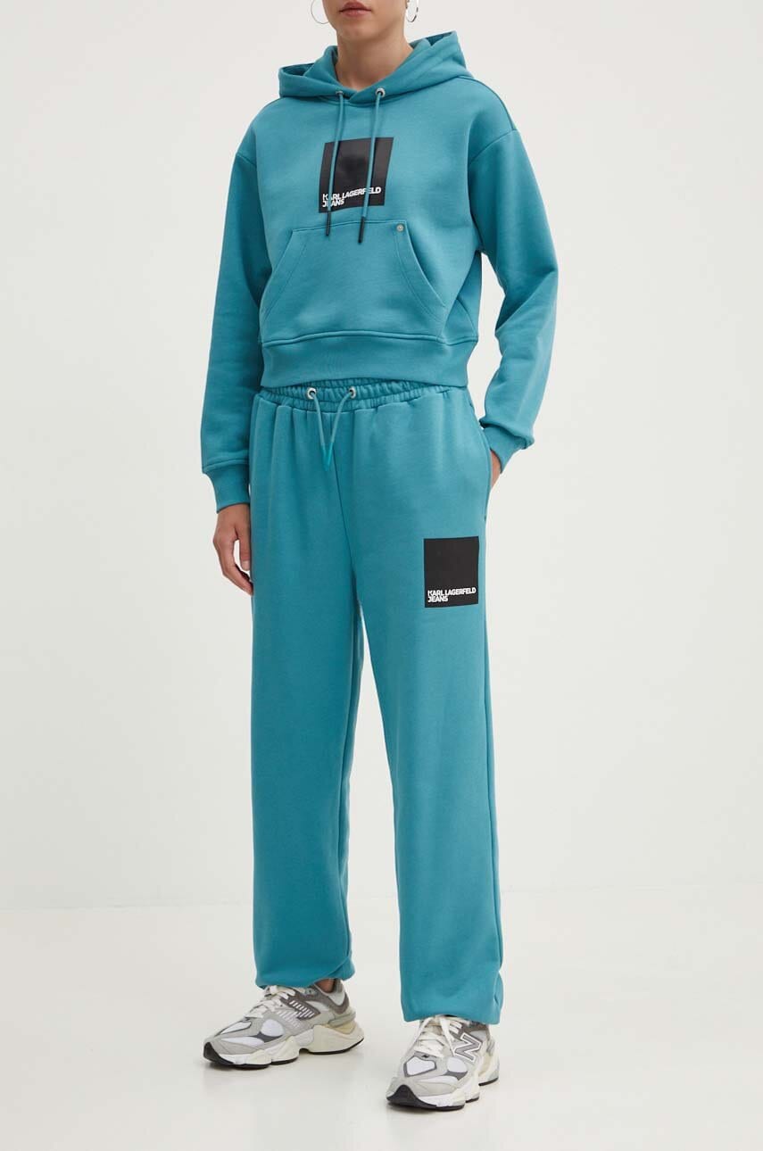 Karl Lagerfeld Jeans pantaloni de trening culoarea turcoaz, cu imprimeu, 245J1000 Karl Lagerfeld Jeans pantaloni de trening culoarea turcoaz, cu imprimeu, 245J1000