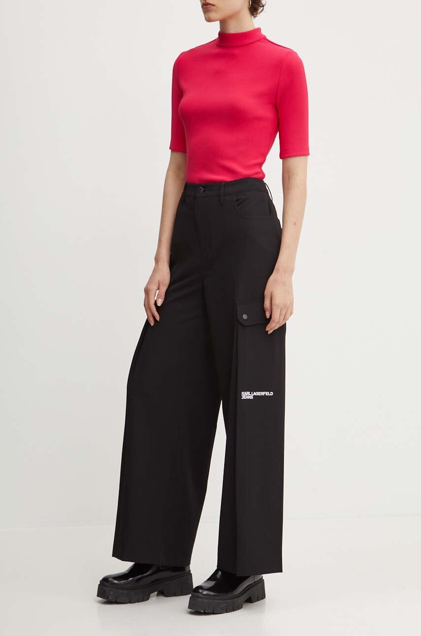 Karl Lagerfeld Jeans pantaloni femei, culoarea negru, drept, high waist, 245J1002 Karl Lagerfeld Jeans pantaloni femei, culoarea negru, drept, high waist, 245J1002