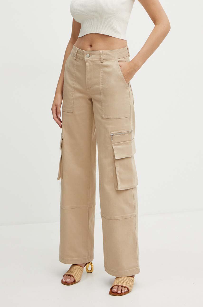 MAX&Co. pantaloni femei, culoarea bej, drept, high waist, 2426136021200