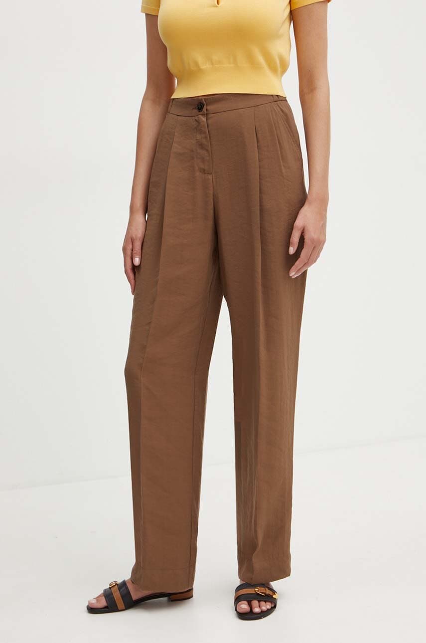 MAX&Co. pantaloni femei, culoarea maro, lat, high waist, 2426136061200 MAX&Co. pantaloni femei, culoarea maro, lat, high waist, 2426136061200