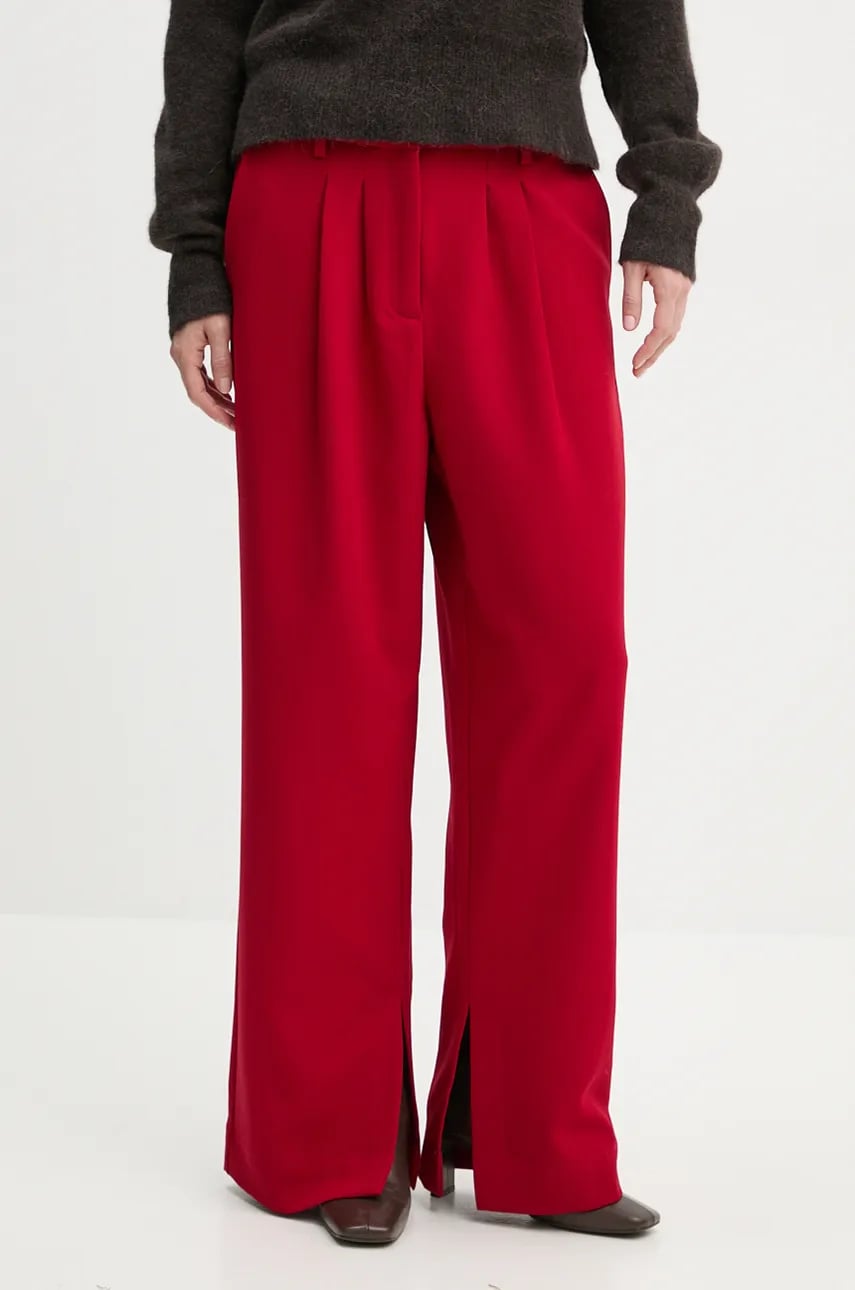 Herskind pantaloni Rupert femei, culoarea rosu, lat, high waist, 5317668 Herskind pantaloni Rupert femei, culoarea rosu, lat, high waist, 5317668