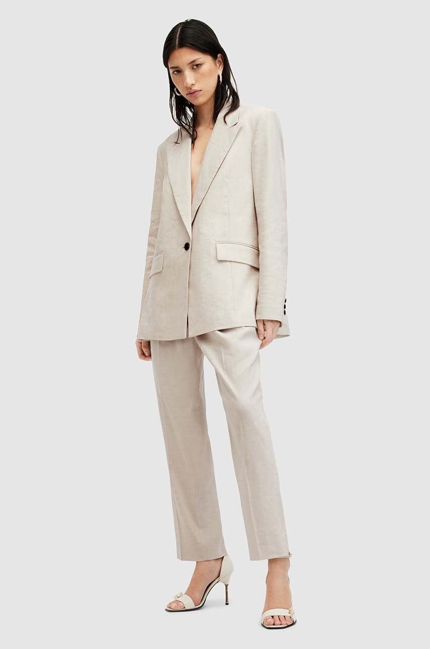 AllSaints pantaloni de in pentru copii WHITNEY TROUSER culoarea bej, drept, medium waist, W017QA AllSaints pantaloni de in pentru copii WHITNEY TROUSER culoarea bej, drept, medium waist, W017QA