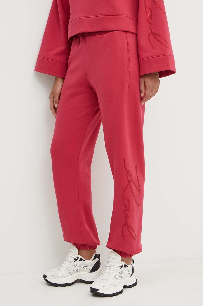 Karl Lagerfeld pantaloni de trening culoarea rosu, cu imprimeu, 245W1053