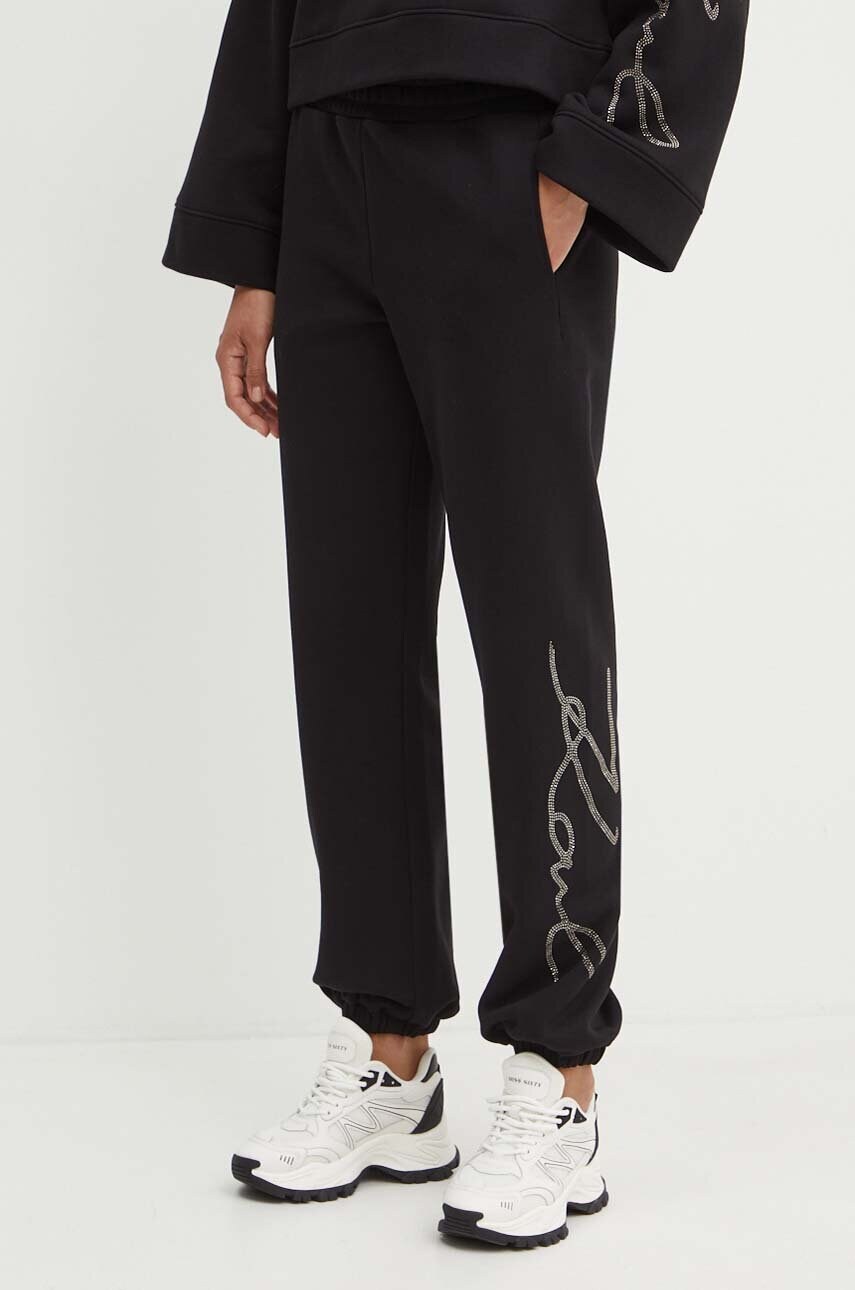 Karl Lagerfeld pantaloni de trening culoarea negru, cu imprimeu, 245W1053