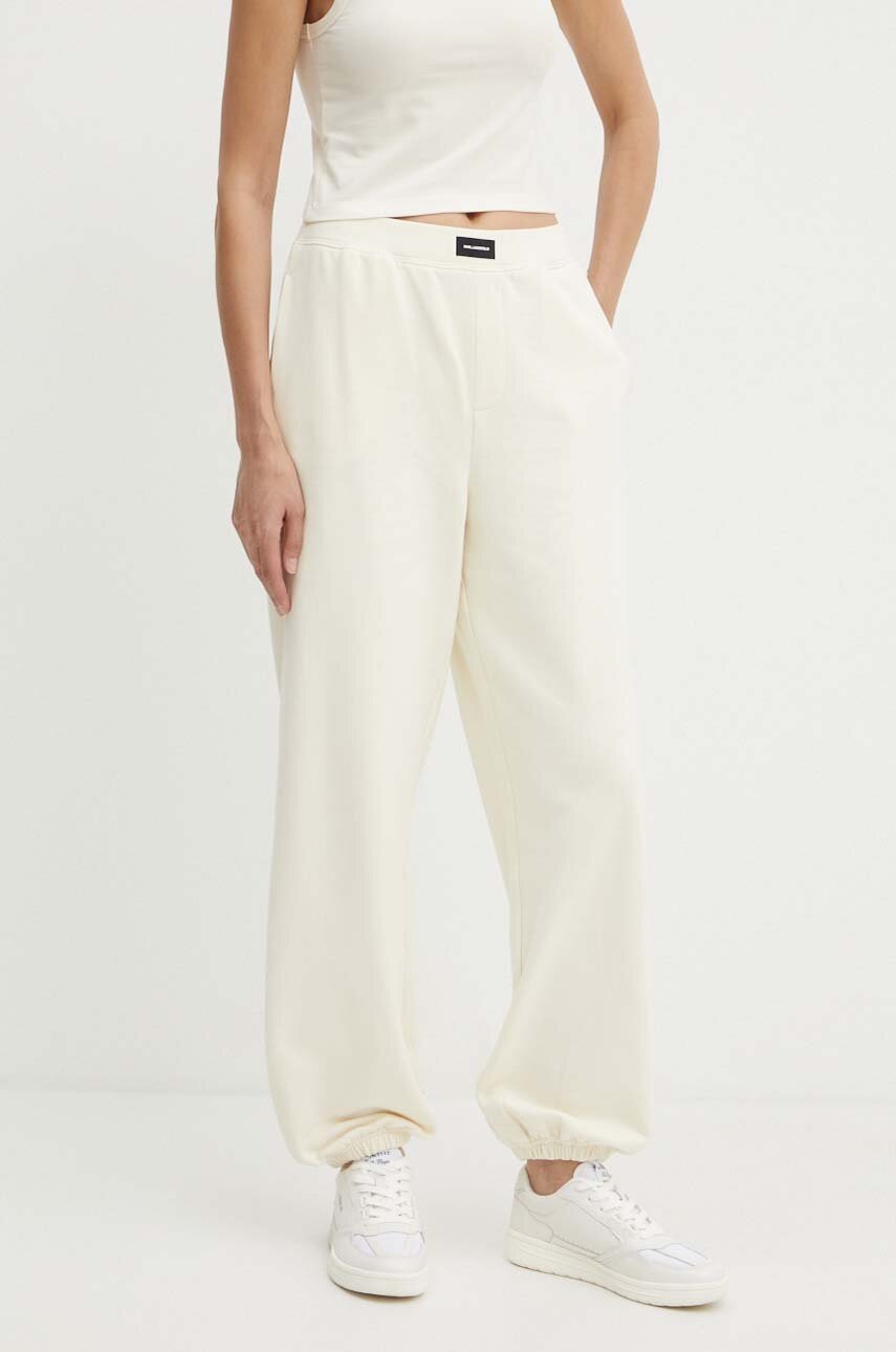 Karl Lagerfeld pantaloni de trening din bumbac culoarea bej, neted, 245W2113