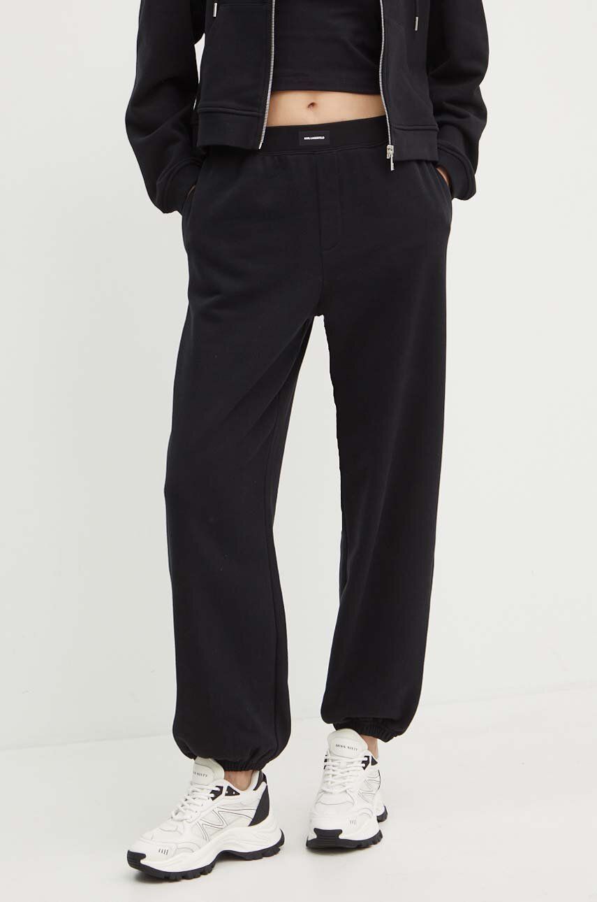 Karl Lagerfeld pantaloni de trening din bumbac culoarea negru, neted, 245W2113