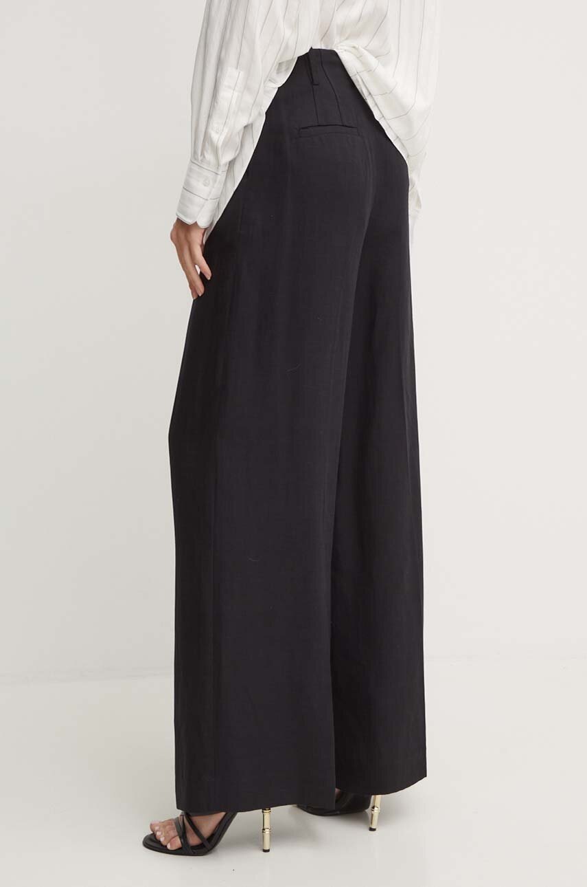 Karl Lagerfeld nadrág vászonkeverékből fekete, magas derekú egyenes, 245W1006 termék 2. képe