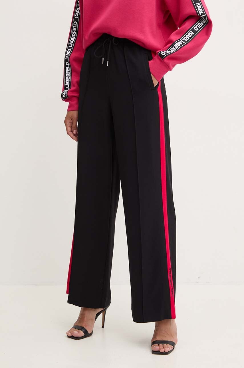 Karl Lagerfeld pantaloni femei, culoarea negru, lat, high waist, 245W1008