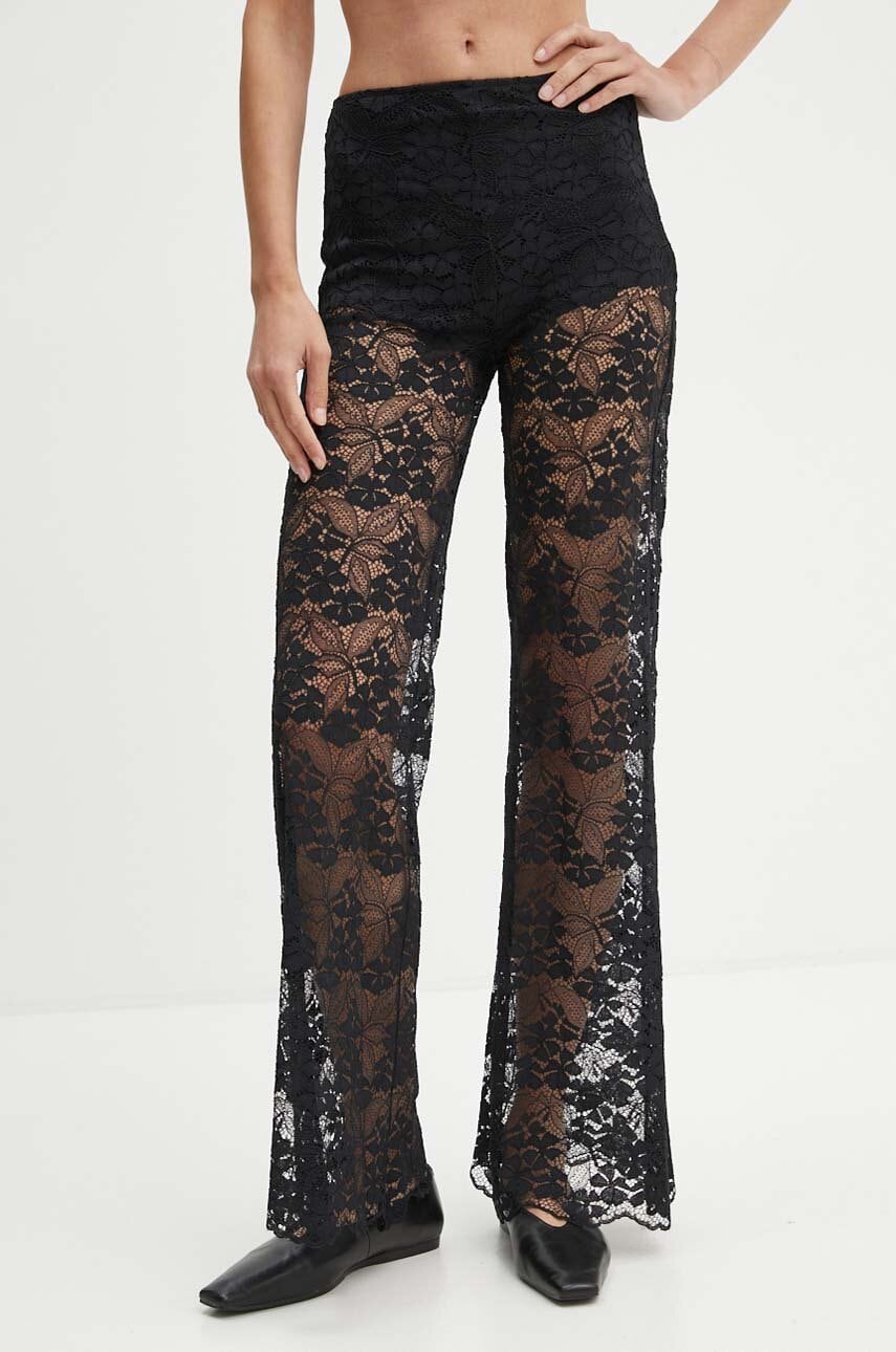 The Kooples pantaloni femei, culoarea negru, evazati, high waist, FPAN29001K