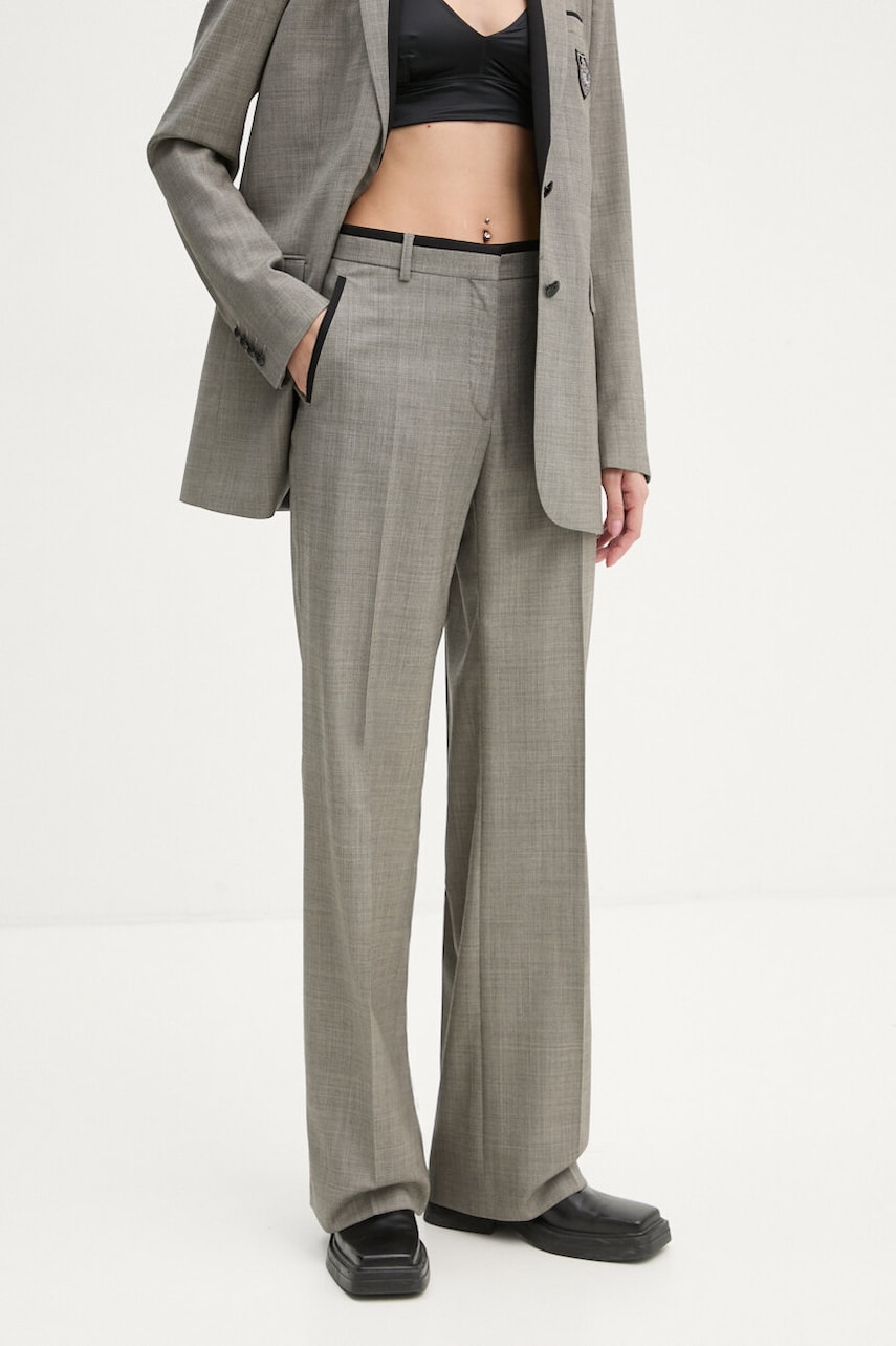 The Kooples pantaloni de lana culoarea gri, drept, high waist, FPAN29007K The Kooples pantaloni de lana culoarea gri, drept, high waist, FPAN29007K