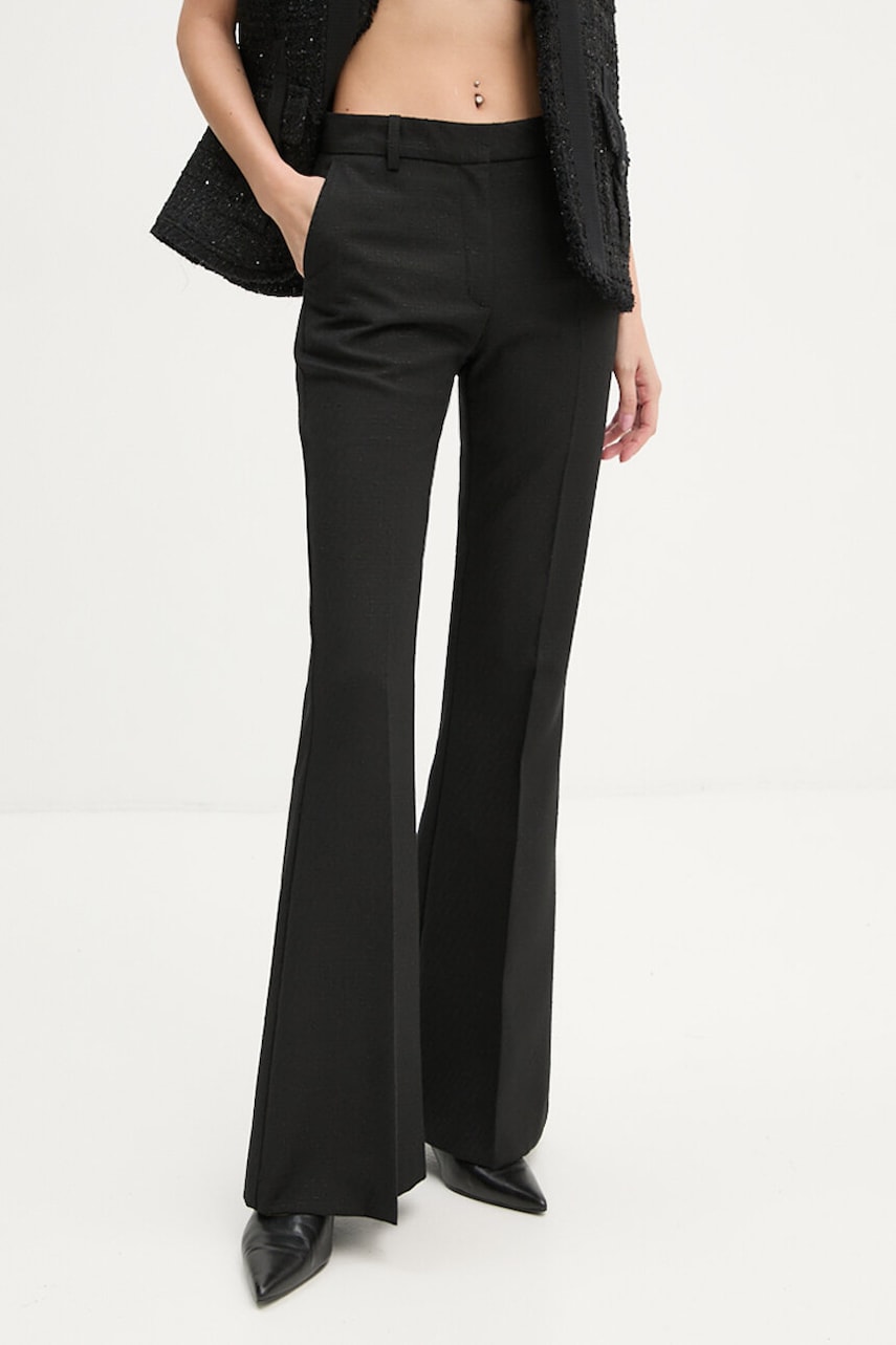 The Kooples pantaloni de lana culoarea negru, evazati, high waist, FPAN29025K