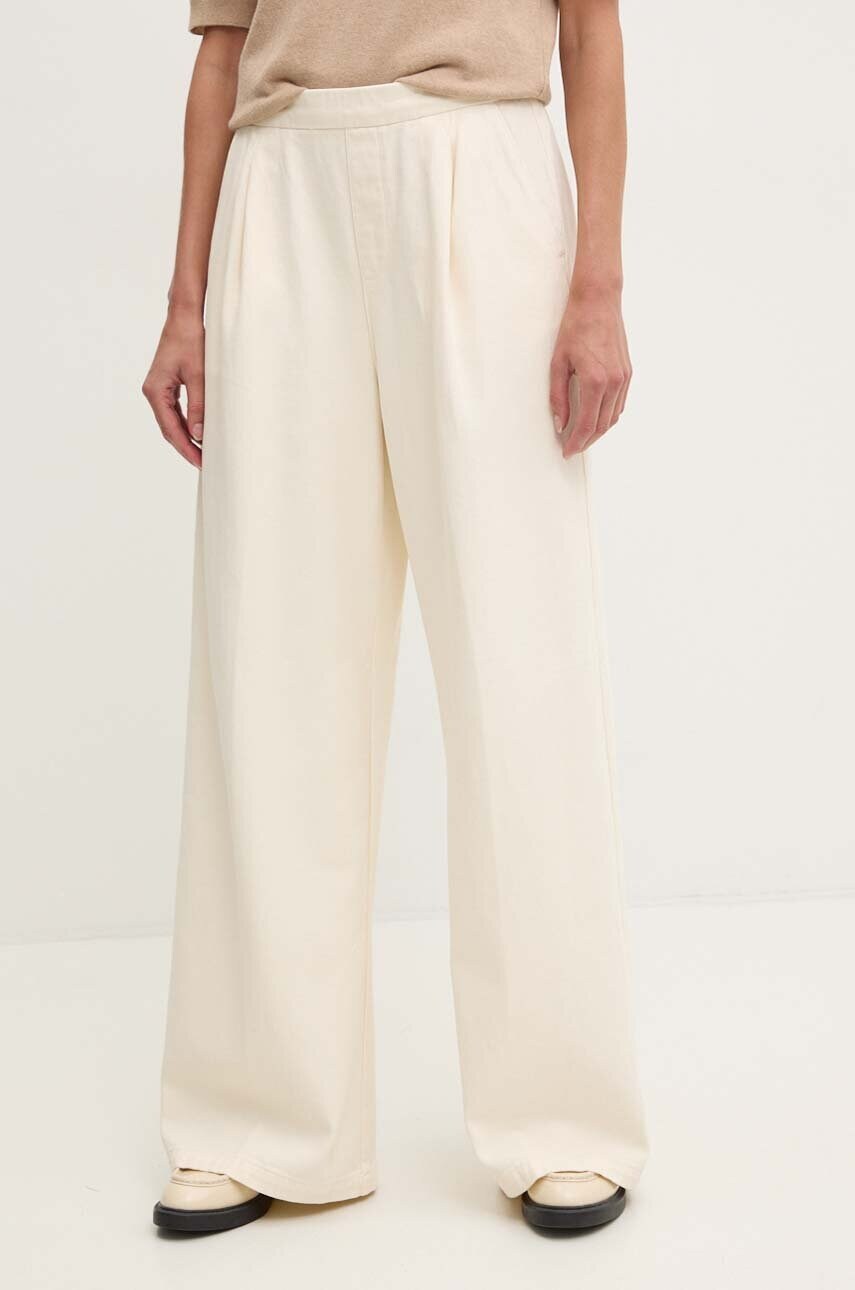 United Colors of Benetton pantaloni de bumbac culoarea bej, lat, high waist, 4DUKDF01B