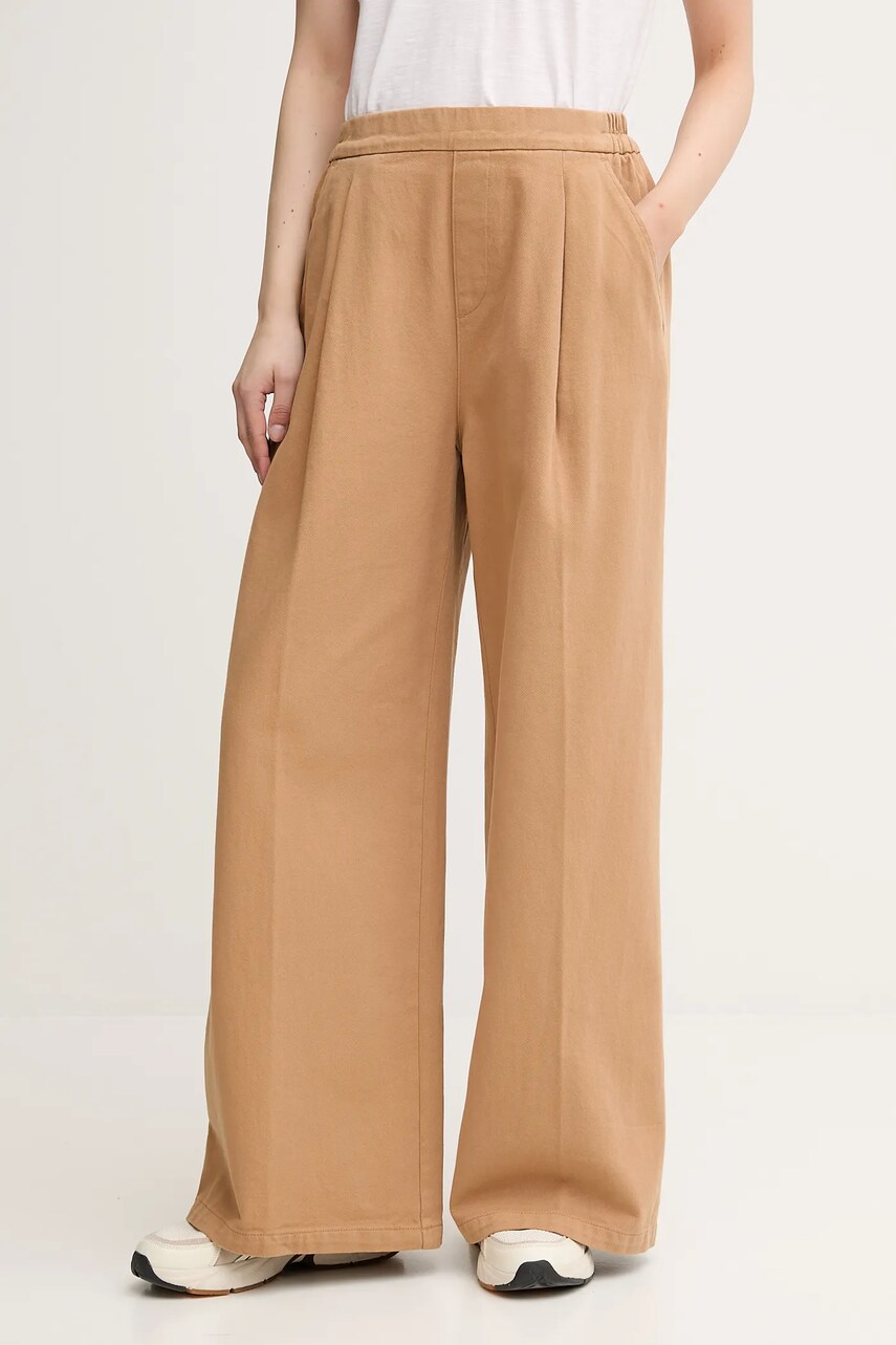 United Colors of Benetton pantaloni de bumbac culoarea bej, lat, high waist, 4DUKDF01B