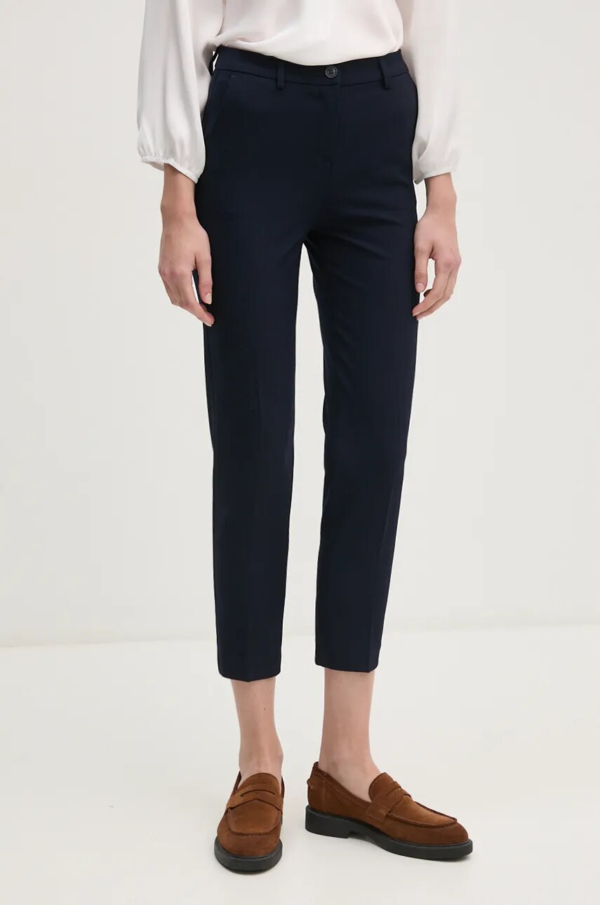 Levně Kalhoty United Colors of Benetton dámské, tmavomodrá barva, jednoduché, high waist, 4L4H557R4