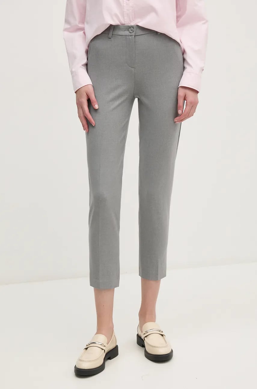 Levně Kalhoty United Colors of Benetton dámské, šedá barva, jednoduché, high waist, 4L4H557R4