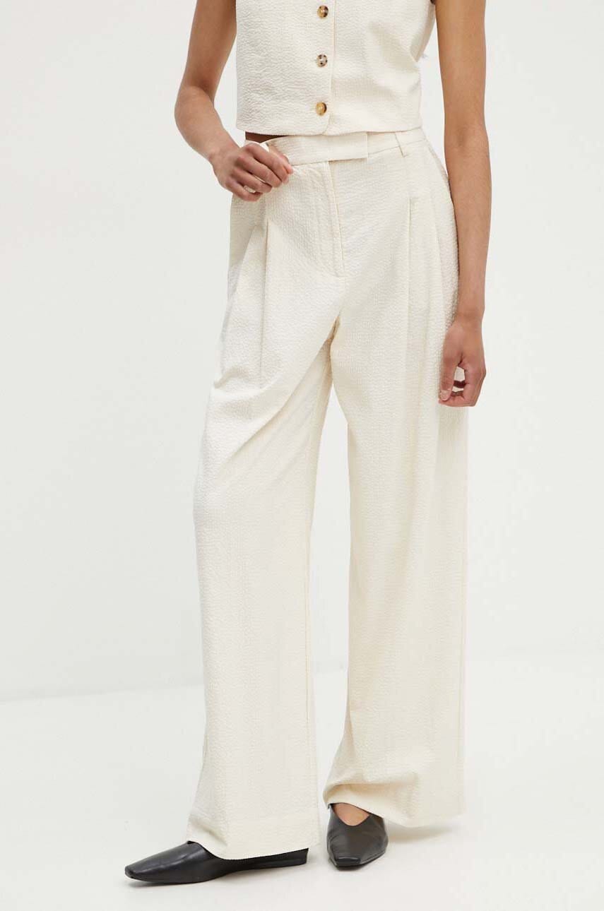 By Malene Birger pantaloni CYMBARIA femei, culoarea bej, drept, high waist, Q72527001 By Malene Birger pantaloni CYMBARIA femei, culoarea bej, drept, high waist, Q72527001