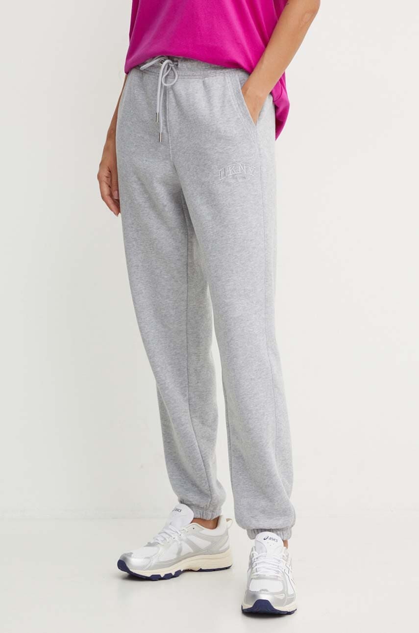 Dkny pantaloni de trening culoarea gri, neted, DP4P3471 Dkny pantaloni de trening culoarea gri, neted, DP4P3471
