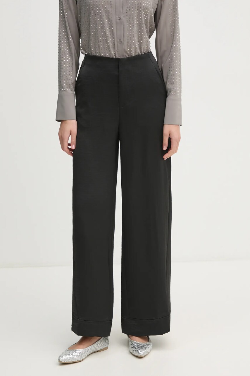 Levně Kalhoty Dkny dámské, černá barva, široké, high waist, P4GKAX76