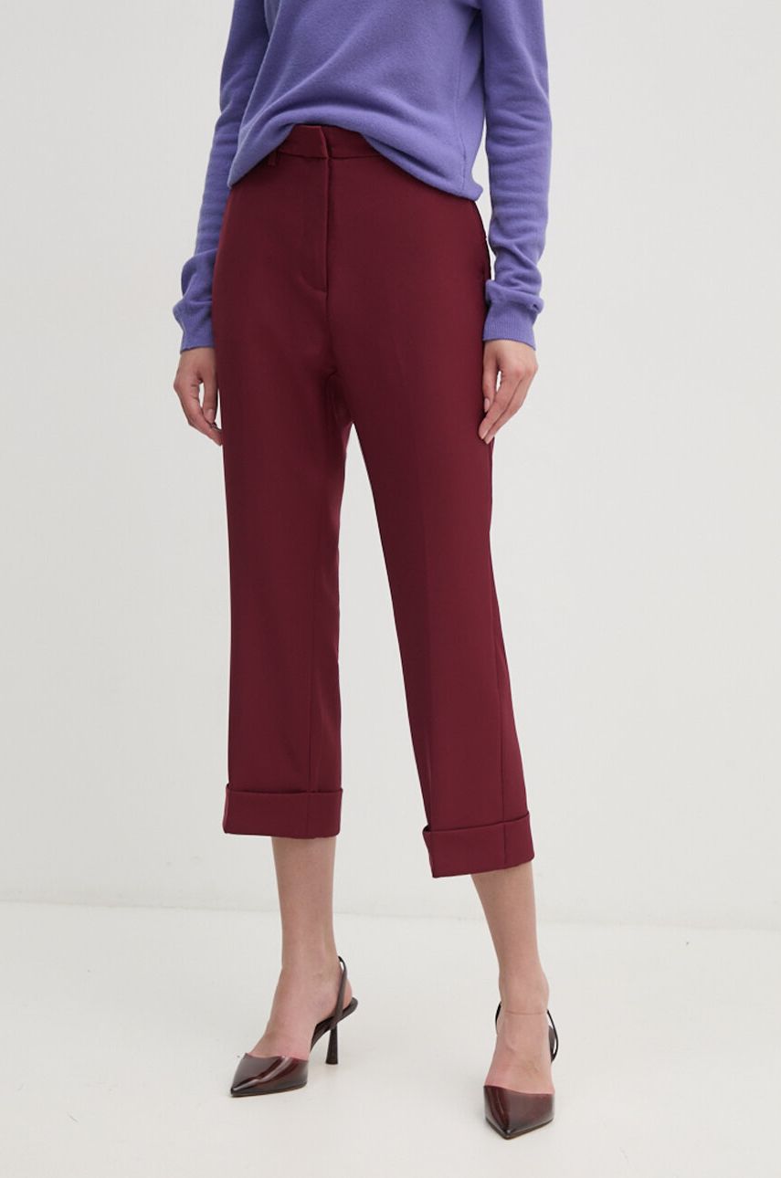 Dkny pantaloni femei, culoarea bordo, drept, high waist, D2G4A112