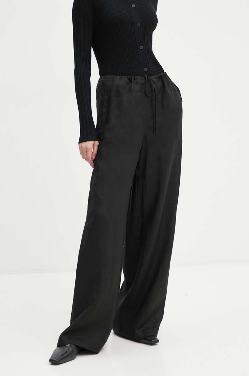 Theory pantaloni femei, culoarea negru, lat, high waist, O0409202 Theory pantaloni femei, culoarea negru, lat, high waist, O0409202
