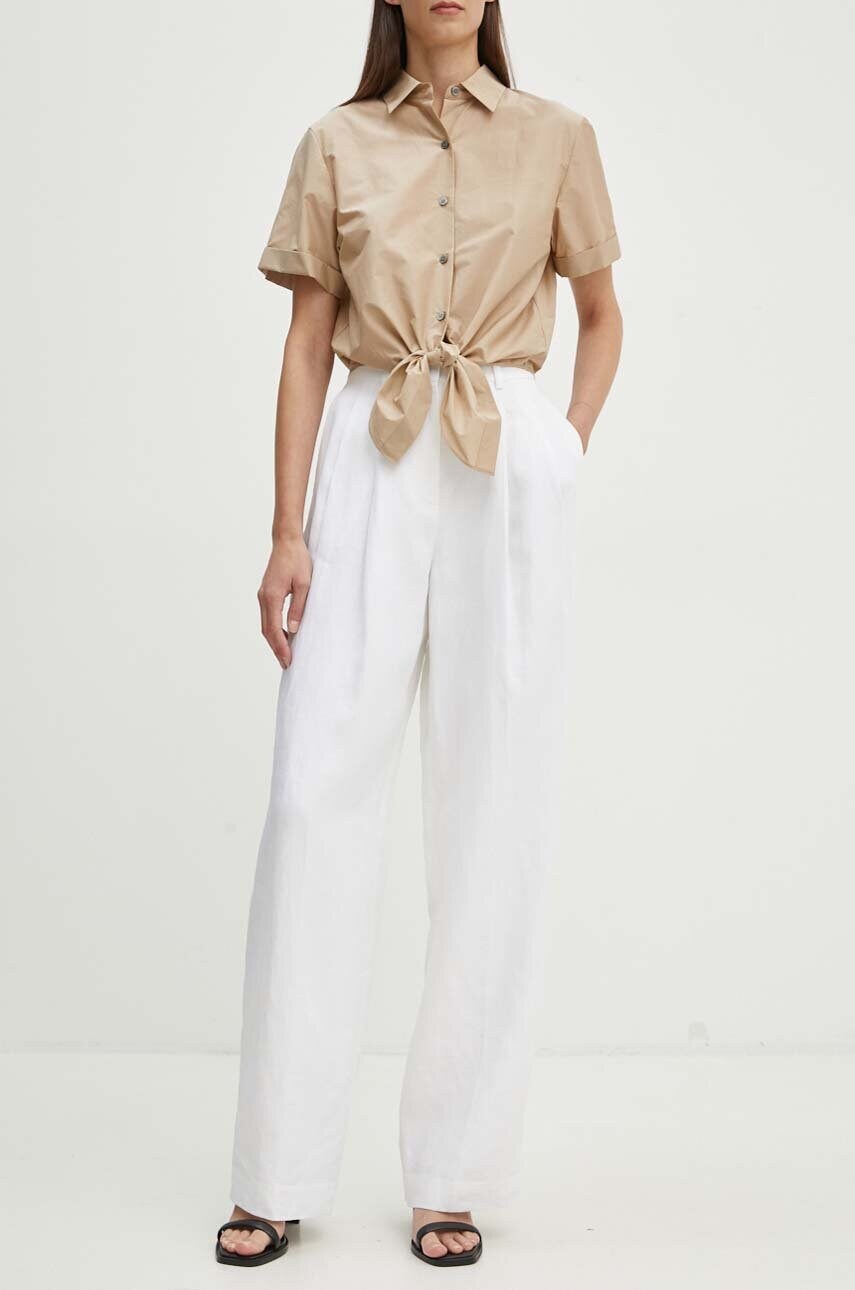 Theory pantaloni din in culoarea alb, lat, high waist, O0503211