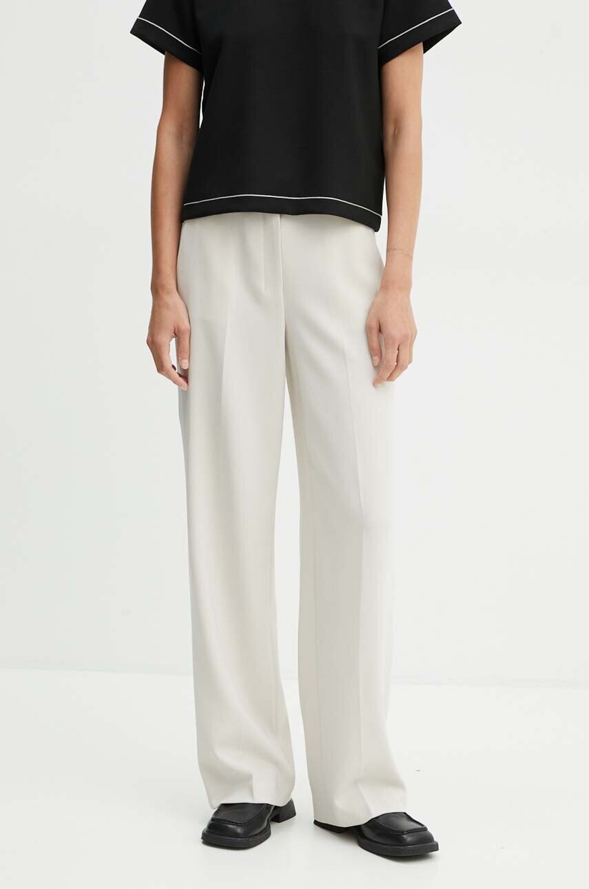 Theory pantaloni femei, culoarea bej, lat, high waist, O0709202 Theory pantaloni femei, culoarea bej, lat, high waist, O0709202