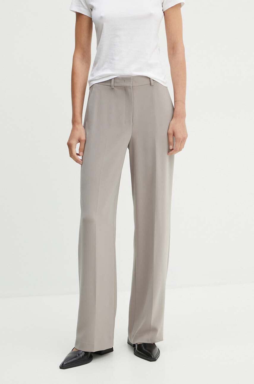 Theory pantaloni femei, culoarea bej, lat, high waist, O0709202