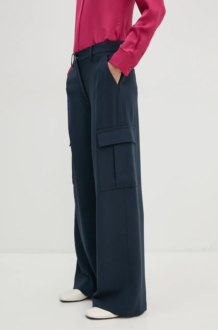Theory pantaloni femei, culoarea albastru marin, drept, high waist, O0709203