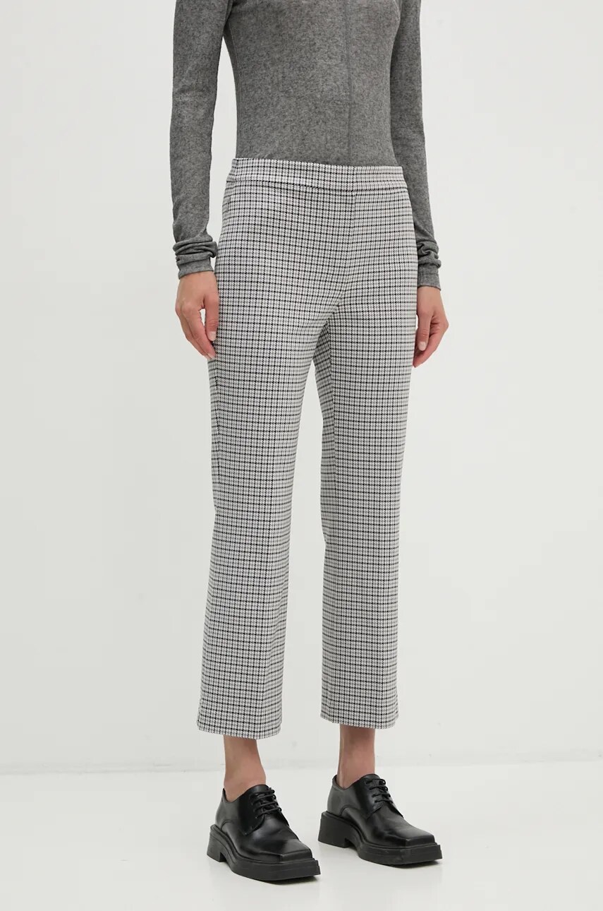 Theory pantaloni femei, culoarea gri, drept, high waist, O0727204