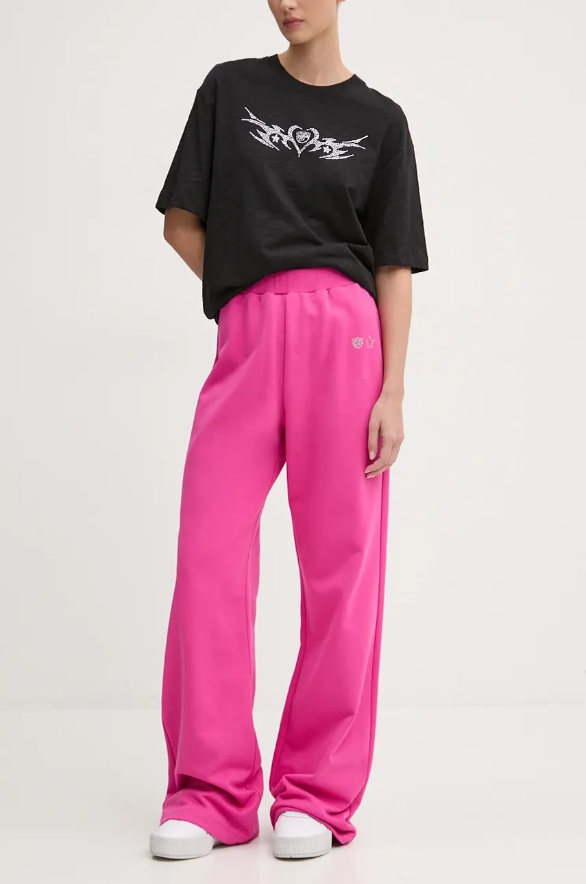 Chiara Ferragni pantaloni de trening din bumbac culoarea roz, neted, 77CBAK03