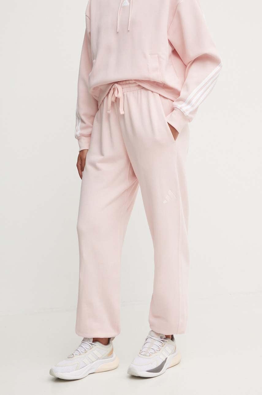adidas pantaloni de trening din bumbac All SZN culoarea roz, neted, IY6817