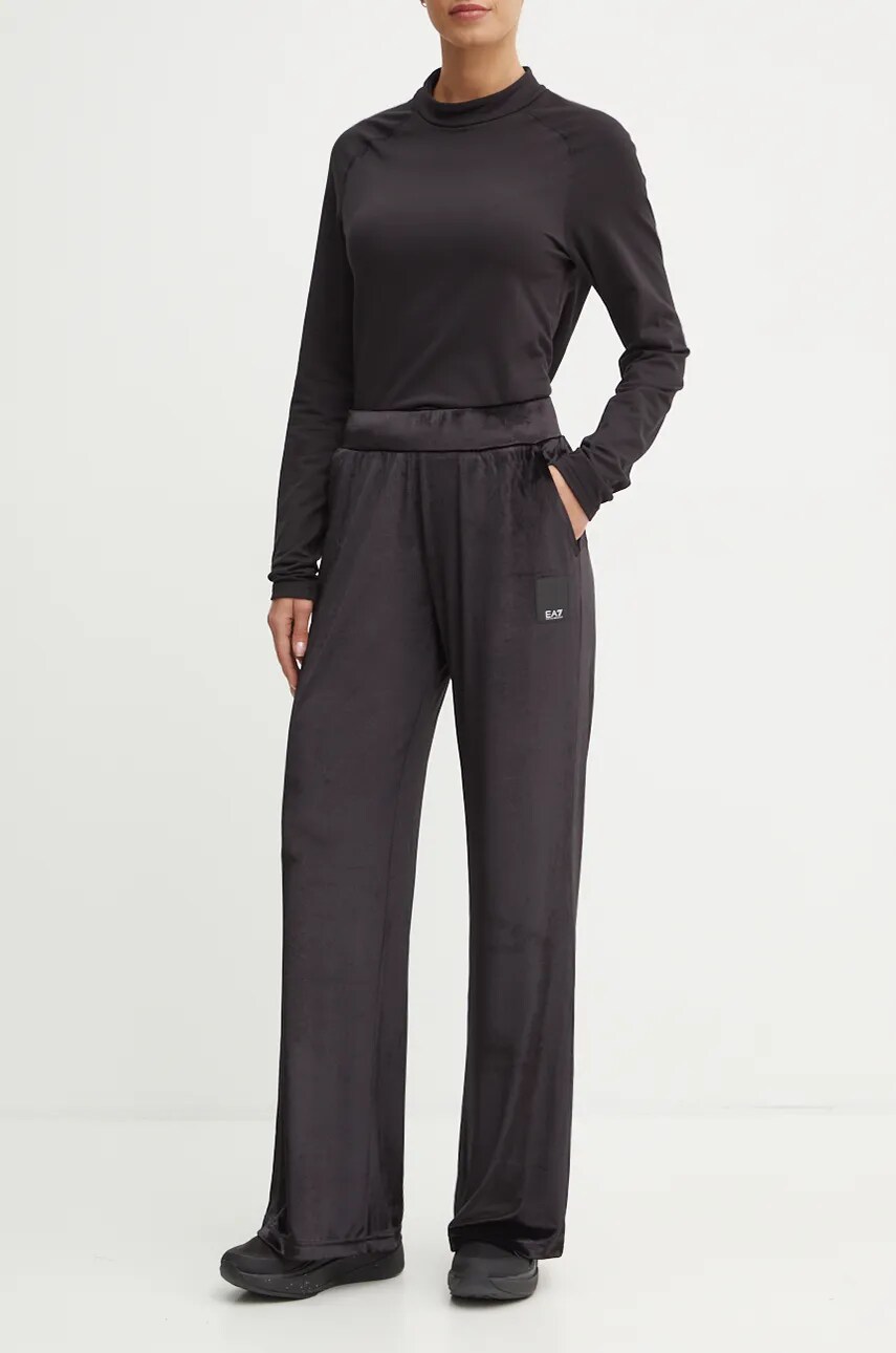 EA7 Emporio Armani pantaloni de trening din velur culoarea negru, uni, TJZDZ.6DTP76