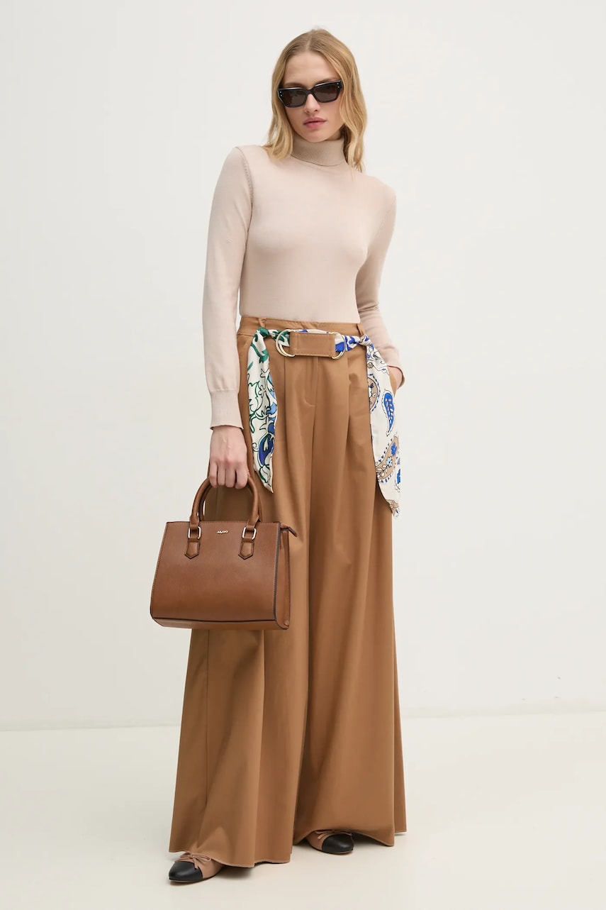 Marella pantaloni femei, culoarea bej, lat, high waist, 2423136021200