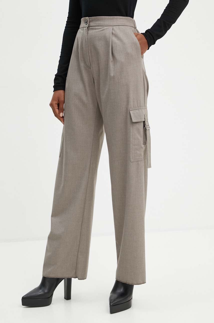 Marella pantaloni femei, culoarea bej, drept, high waist, 2423136024200 Marella pantaloni femei, culoarea bej, drept, high waist, 2423136024200